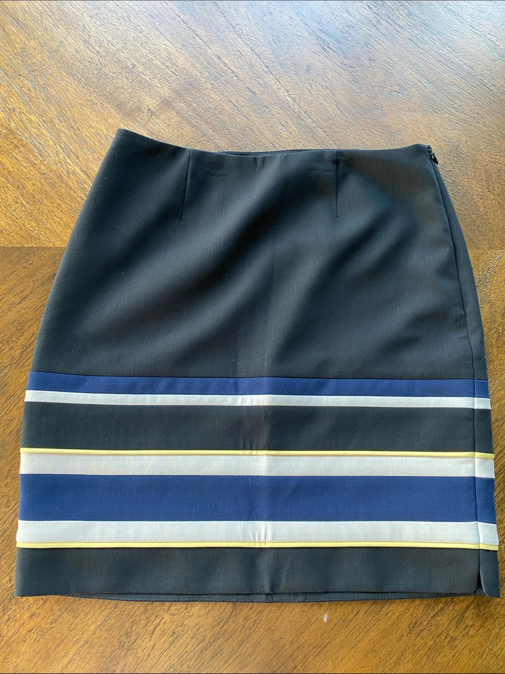 White House Black Market Black Pencil Skirt with Navy, White & Yellow Stripes
